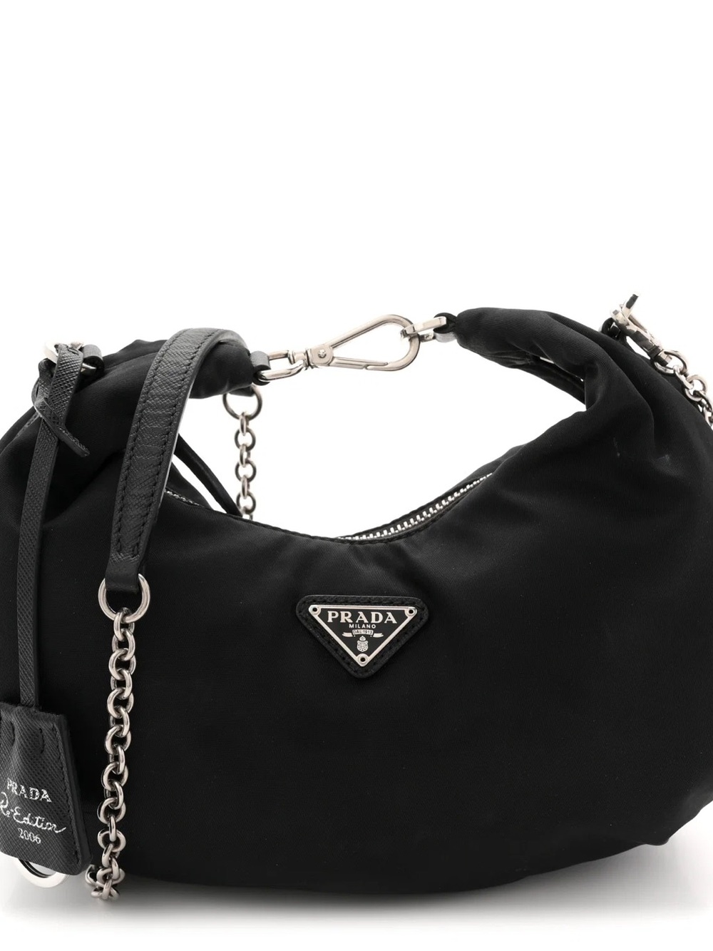 Prada Tessuto Nylon Chain Hobo Shoulder Bag – Black